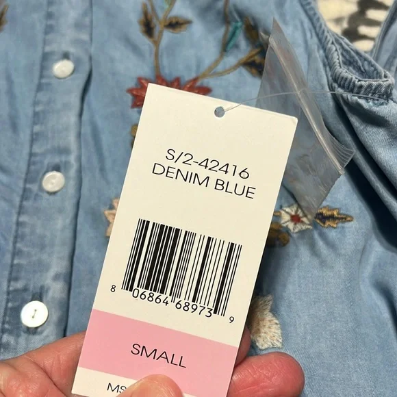 Terre Bleue Summer Embroider Midi Denim Look Dress Casual Lightweight Womens S - Picture 11 of 11